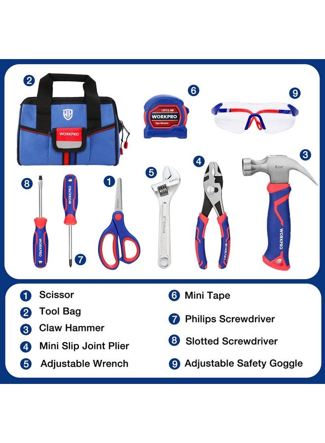 WORKPRO 9 Piece Kids Real Hand Tool Set Blue Junior Tool Kit With Storage Bag For Boys Girls Children Diy Building And Woodworking Age 8+  - Image 4