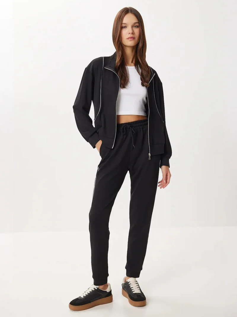 إسطنبول الساحرة ISTANBUL Contrast Binding Detailed Zippered Sweatshirt & Jogger Two-Piece Set