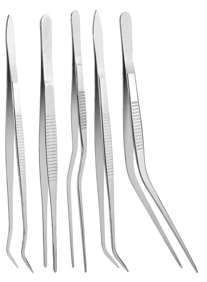 Alrhso 5 Pcs Kitchen Tweezers Cooking Tongs 6.3 Inch Stainless Steel Chef Culinary Tweezers with Non-Slip Grip and Precision Serrated Tips for Cooking, Frying, Plating, Pasta, BBQ, Cookie Decorating - Image 1
