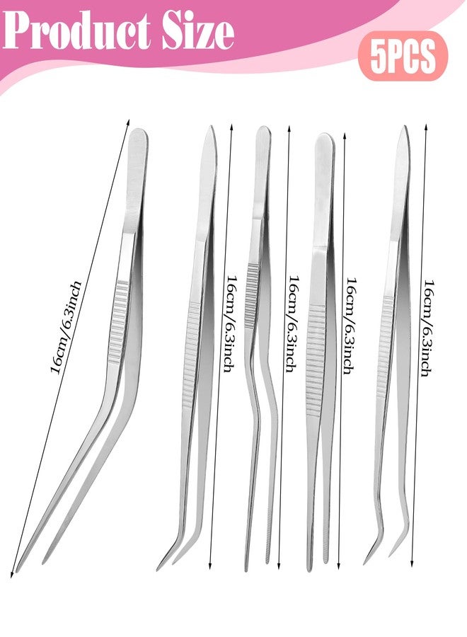 Alrhso 5 Pcs Kitchen Tweezers Cooking Tongs 6.3 Inch Stainless Steel Chef Culinary Tweezers with Non-Slip Grip and Precision Serrated Tips for Cooking, Frying, Plating, Pasta, BBQ, Cookie Decorating - Image 2