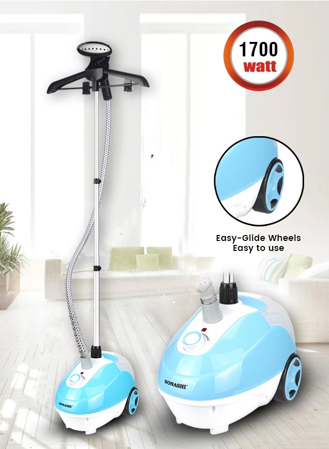 SONASHI Garment Steamer - Suitable for All Fabrics | Automatic Re-Start and Double Safety System | Big Water Tank with Overheat Protection | Continuous Working 40 MINs 1.3 L 1700 W SGS-321 Blue - Image 1