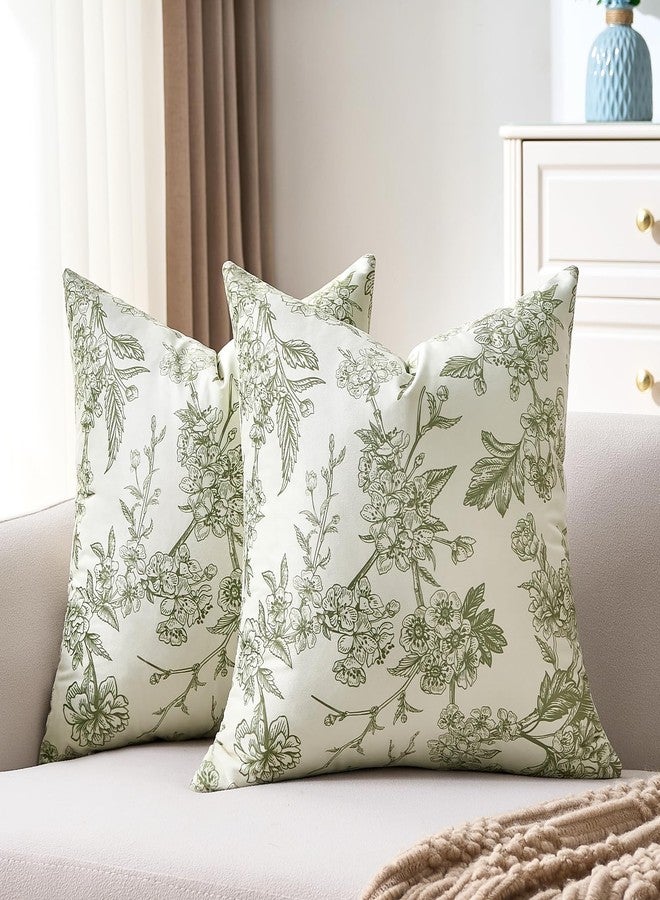 KWLET Vintage Floral Pillow Covers 20x20 Inch Sage Green Velvet Chinoiserie Pillow Cover Soft Square Pillowcase Farmhouse Flower Seasonal Cushion Covers Set of 2 for Sofa Living Room Outdoor - Image 1