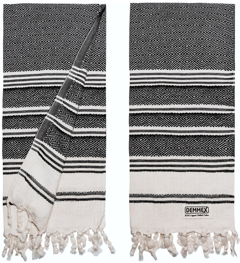 DEMMEX Organic Turkish Hand Towels for Bathroom  100 OekoTEX Certified Turkish Cotton Quick Dry Lightweight Kitchen  Travel Towels Diamond Weave Large 18x36 Inches Set of 2 Black