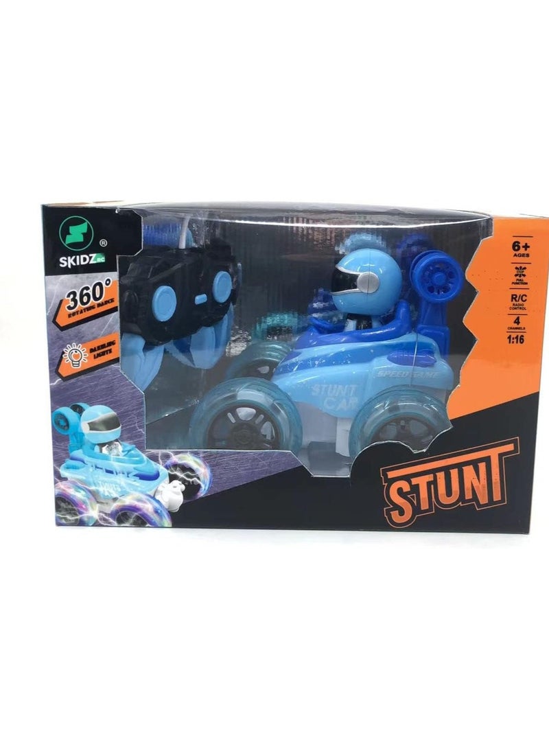 Remote Control Stunt Car for Kids Hobby RC Crawlers, 4WD Stunt Car Double Sided 360 Flips Colorful Lights Electric High Speed Off Road Drift Vehicle with Driver for Boys 8+ (Blue) - Image 1