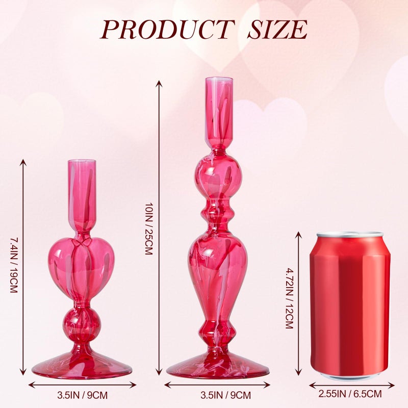 DN DECONATION Pink Glass Candle Holders Set of 2 â€“ Heart Taper Candle Holders for Valentine's Day, Candlestick Holder Wedding Decorations, Farmhouse Home Coffee Table Decor & Housewarming Gifts - Image 3