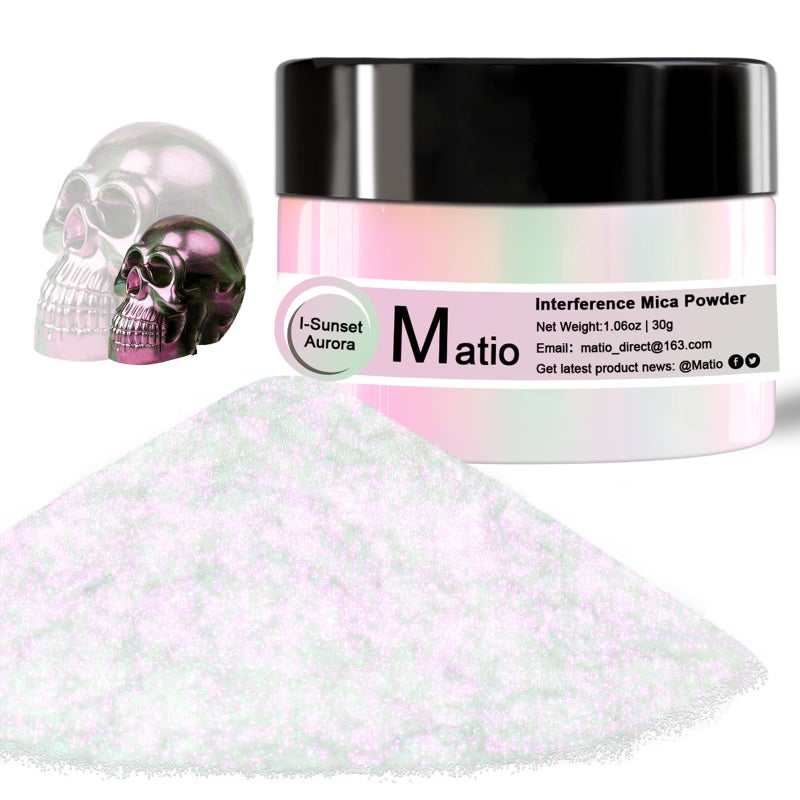 Matio Interference Mica Powder, 1.06oz/ 30g Sunset Aurora Chrome Powder, Pearlescent Effect Color Shift Pigment for Epoxy Resin, Makeup Shimmer, Nail Polish,Soap Dye,Candle Making,Paint,Slime - Image 1
