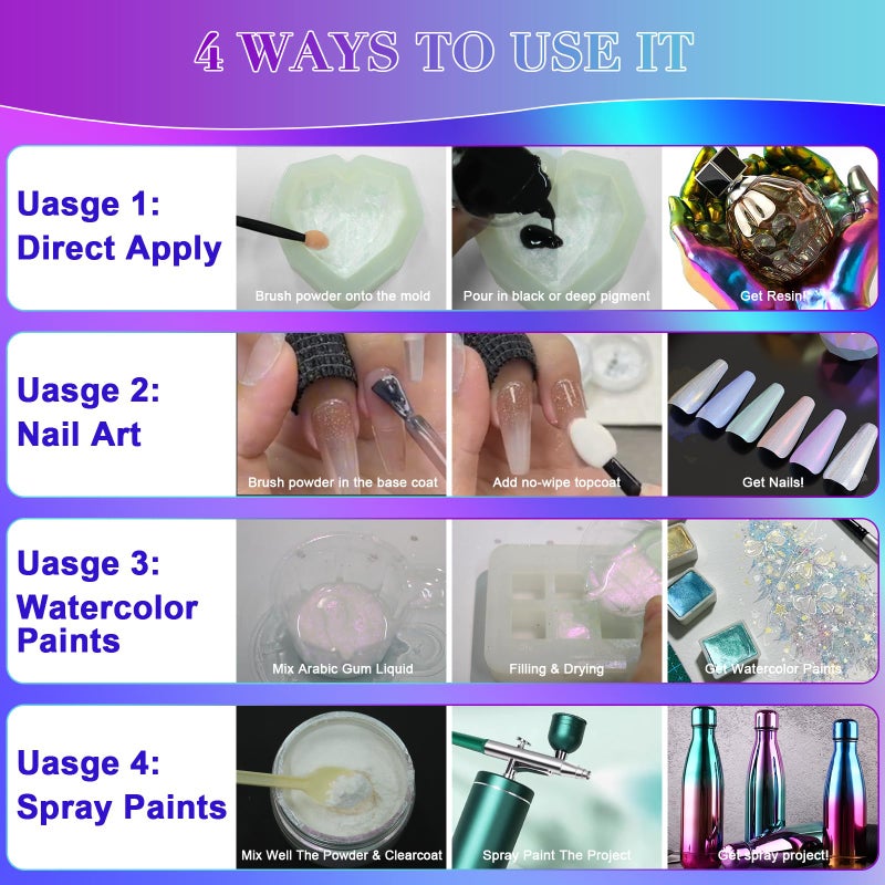 Matio Interference Mica Powder, 1.06oz/ 30g Sunset Aurora Chrome Powder, Pearlescent Effect Color Shift Pigment for Epoxy Resin, Makeup Shimmer, Nail Polish,Soap Dye,Candle Making,Paint,Slime - Image 5