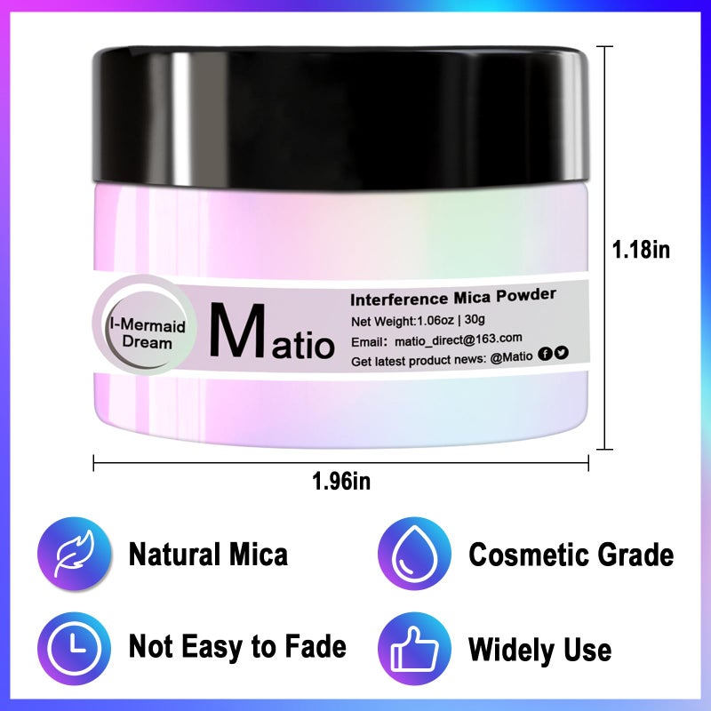 Matio Interference Mica Powder, 1.06oz/ 30g Sunset Aurora Chrome Powder, Pearlescent Effect Color Shift Pigment for Epoxy Resin, Makeup Shimmer, Nail Polish,Soap Dye,Candle Making,Paint,Slime - Image 4