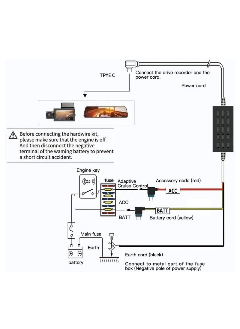 WOLFBOX - Hardwire Kit for Wolfbox Series Dash Cam Type USB C Power Port 24 Hour Parking Monitoring - Image 1