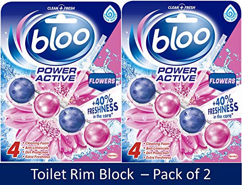 Bloo 4in1 Power Active Toilet Rim Block Flower 50g | Limescale Remover with Long Lasting Fragrance, Cleaning Foam & Dirt Protection | Pack of 2 Toilet Block - Image 1