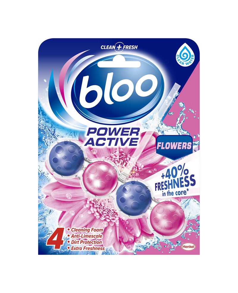 Bloo 4in1 Power Active Toilet Rim Block Flower 50g | Limescale Remover with Long Lasting Fragrance, Cleaning Foam & Dirt Protection | Pack of 2 Toilet Block - Image 2