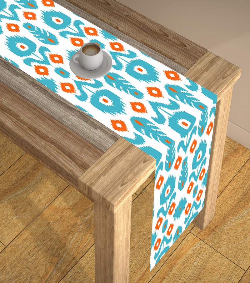 AEROHAVEN™ Ikat HD Digital Premium Modern 4 Seater Table Runner Cloth - TR-22 - (Aqua & Orange, 13 x 60 Inch) - Image 4