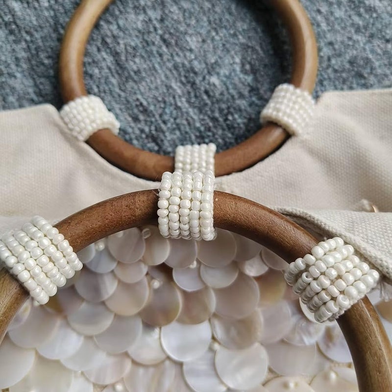 CUXVA Shell Beaded Clutch Purse for Women Luxury Handmade Top Handle Bag Beach Evening Handbag for Summer Vacation - Image 2
