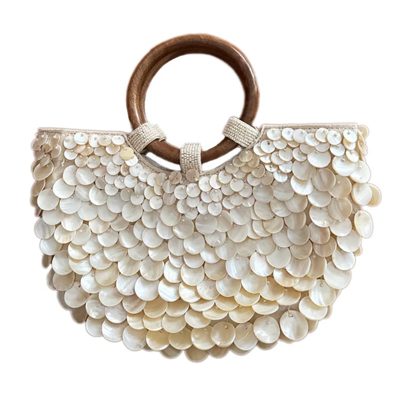 CUXVA Shell Beaded Clutch Purse for Women Luxury Handmade Top Handle Bag Beach Evening Handbag for Summer Vacation - Image 1