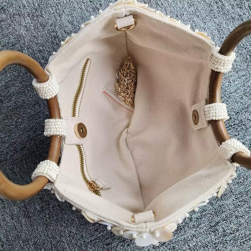 CUXVA Shell Beaded Clutch Purse for Women Luxury Handmade Top Handle Bag Beach Evening Handbag for Summer Vacation - Image 5