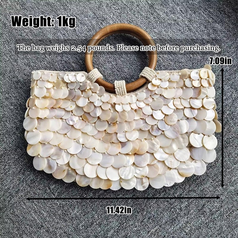 CUXVA Shell Beaded Clutch Purse for Women Luxury Handmade Top Handle Bag Beach Evening Handbag for Summer Vacation - Image 3