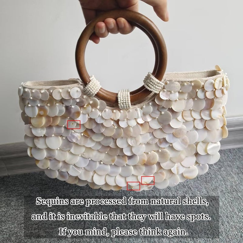 CUXVA Shell Beaded Clutch Purse for Women Luxury Handmade Top Handle Bag Beach Evening Handbag for Summer Vacation - Image 4