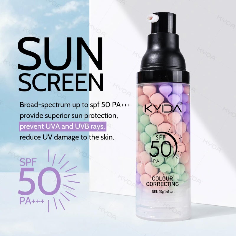 KYDA 3 in 1 Color Correcting Primer,SPF Makeup 50 PA+++,Color Correcting Serum, Moisturizing Makeup Sunscreen Primer Face, One Step Makeup Primer, Oil Control Skin Corrector,Purple Pink Green - Image 5