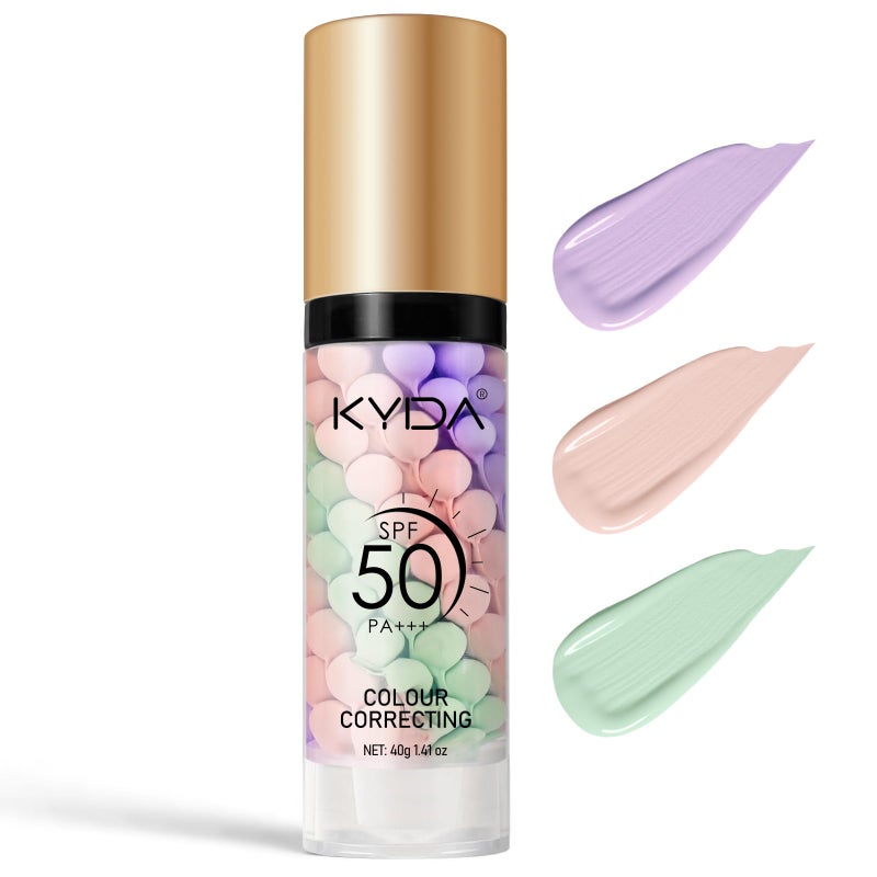 KYDA 3 in 1 Color Correcting Primer,SPF Makeup 50 PA+++,Color Correcting Serum, Moisturizing Makeup Sunscreen Primer Face, One Step Makeup Primer, Oil Control Skin Corrector,Purple Pink Green - Image 1
