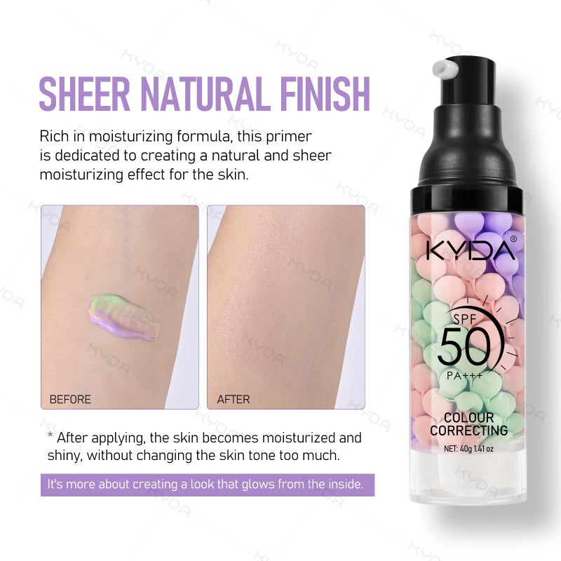 KYDA 3 in 1 Color Correcting Primer,SPF Makeup 50 PA+++,Color Correcting Serum, Moisturizing Makeup Sunscreen Primer Face, One Step Makeup Primer, Oil Control Skin Corrector,Purple Pink Green - Image 4