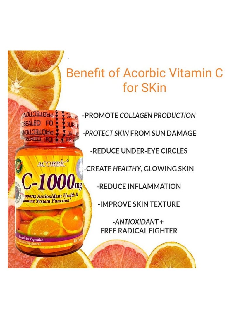 ACORBIC Acorbic C-1000mg Vitamin C Supplement – 30 Capsules - Image 2