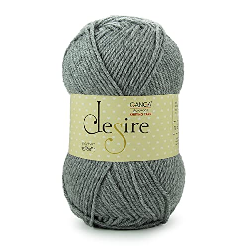 Ganga Acrowools Acrylic Desire Hand Knitting and Crochet Yarn. Pack of 1 Ball - 100Gms. Shade No - Dsr011, Grey - Image 1