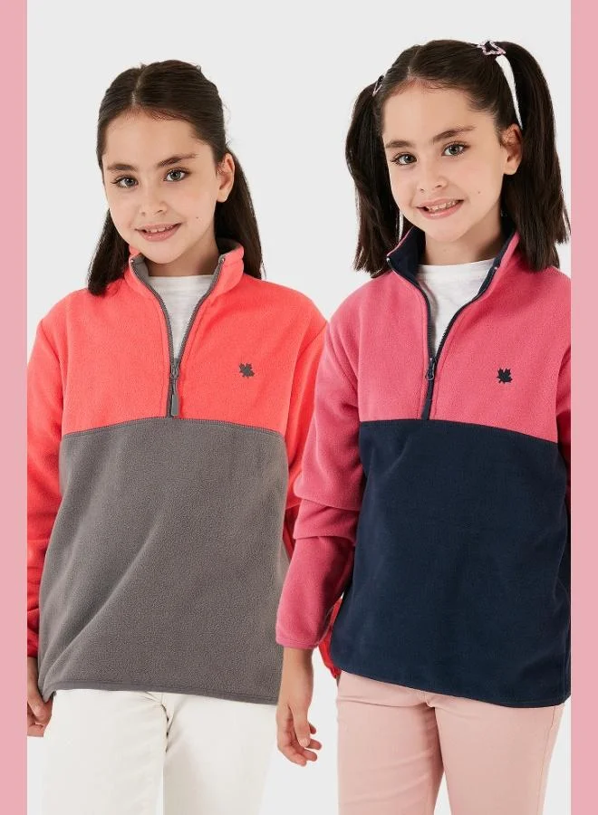 Lela Lela Soft Texture Half Zipper Color Block Stand Collar 2-Pack Polar Kids POLAR 5905004S2