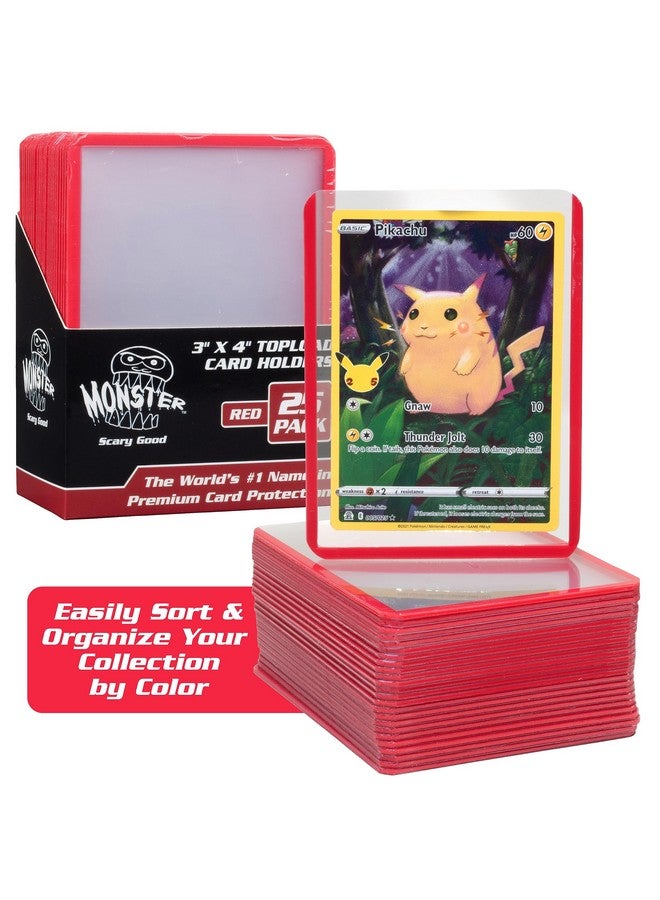Monster Protectors Monster Top Loaders for Collectible Trading Cards - 25 Count 3"x4" Clear Hard Plastic Protector (Red Border) - Easily Sort Your TCG Cards by Color- Compatible with MTG Magic Gathering, Yugioh, Sports  - Image 1