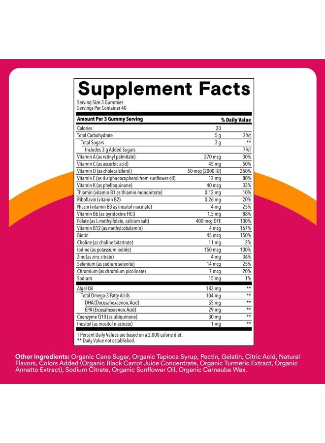 SmartyPants Women's Multivitamin Gummies - Improved Formula: Omega 3 (DHA/EPA), Methylfolate, CoQ10, Vitamin D3, C, Vitamin B12, B6, A, K & Zinc, Inositol, Gluten Free, 120 Count (40 Day Supply) - Image 5