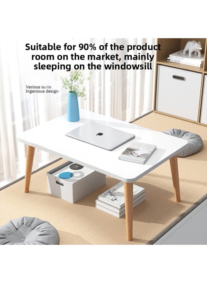 Solid Wood Leg Bed Small Table Home Bedroom Bay Window Learning Writing Office Simple Desk Lazy Computer Table-Color:70*48*30cm [solid Wood Legs] Wood Grain Color  - Image 5