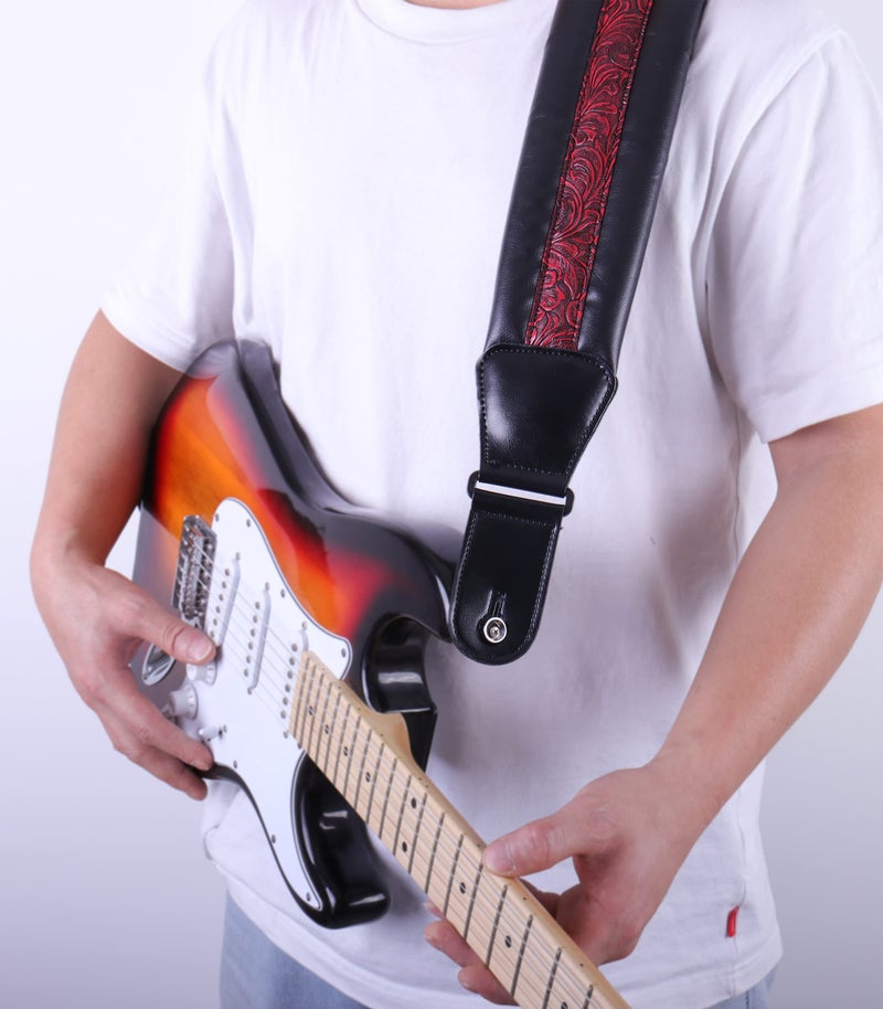 Surpop Neoprene Leather Guitar Strap 3.4'' With Carbon Buckle, Leather Top & Back Soft For Bass, Electric Acoustic Guitar - Image 3