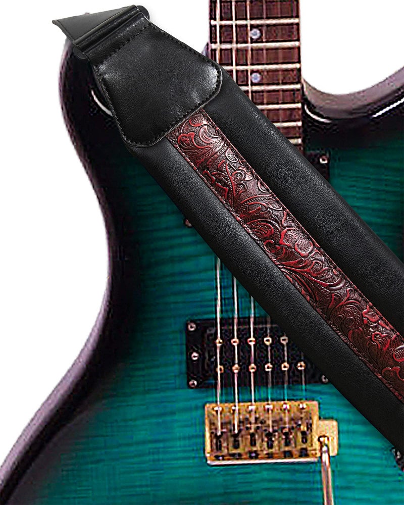 Surpop Neoprene Leather Guitar Strap 3.4'' With Carbon Buckle, Leather Top & Back Soft For Bass, Electric Acoustic Guitar - Image 2