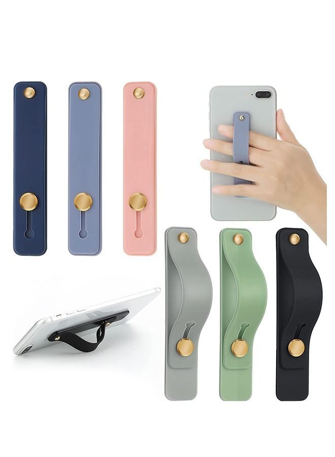 6 Pcs Telescopic Type Back Pasting Phone Grip Strap Holder, Portable Universal Phones Soft Silicone Waterproof Finger Loop, Steady Alloy Buckle Phone Kickstand