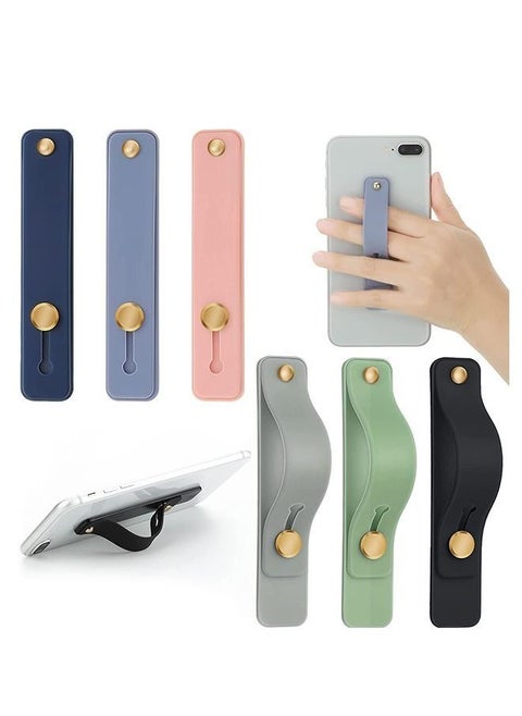 6 Pcs Telescopic Type Back Pasting Phone Grip Strap Holder, Portable Universal Phones Soft Silicone Waterproof Finger Loop, Steady Alloy Buckle Phone Kickstand