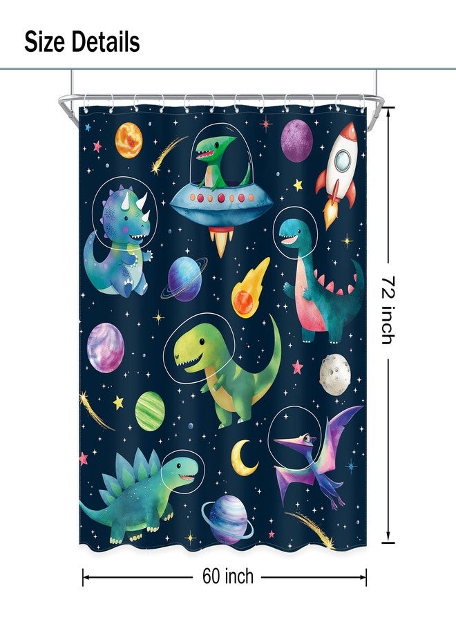 Ufeela Kids Dinosaur Shower Curtain 60Wx72L Inch Cute Funny Dino in Blue Outer Space Cartoon Planet Cosmos Rocket Spaceship Bathroom Set Toddler Nursery Bath Curtain Bathtub Accessories Home Decor - Image 5