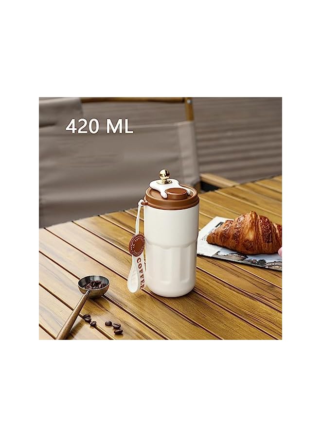 Goodern Insulated Travel Coffee Mugstainless Steel Vacuum Coffee Cup Durable Leakproof Tumbler Thermal Mug Easy Grip Portable Insulated Mug Vehiclemounted Cold Water Retaining Trip Cupsliver  - Image 3