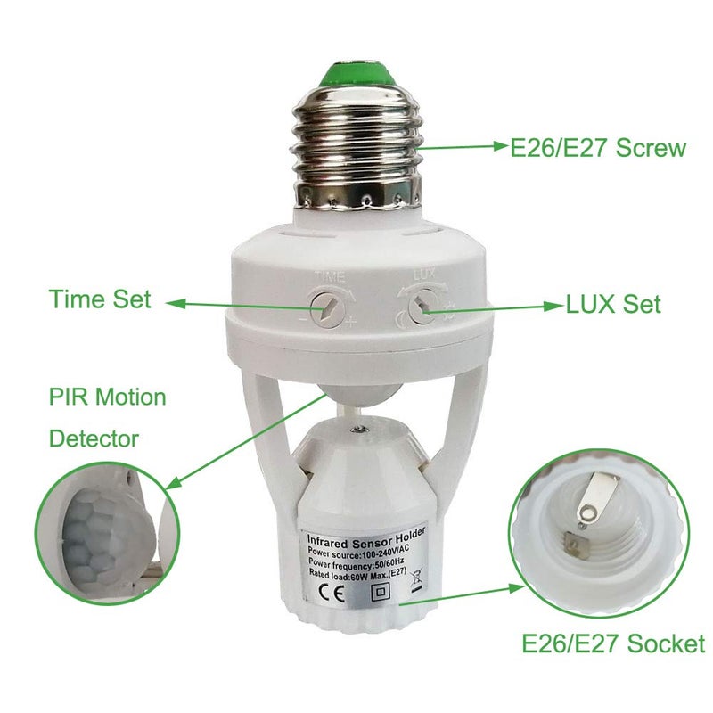 Taigeguang Motion Sensor Light Socket,E26 E27 PIR Motion Screw Bulb Adapter Indoor Use Only, Auto On Off Night Light Control for Garage Basement Porch Storage Room (3 Pack) - Image 2