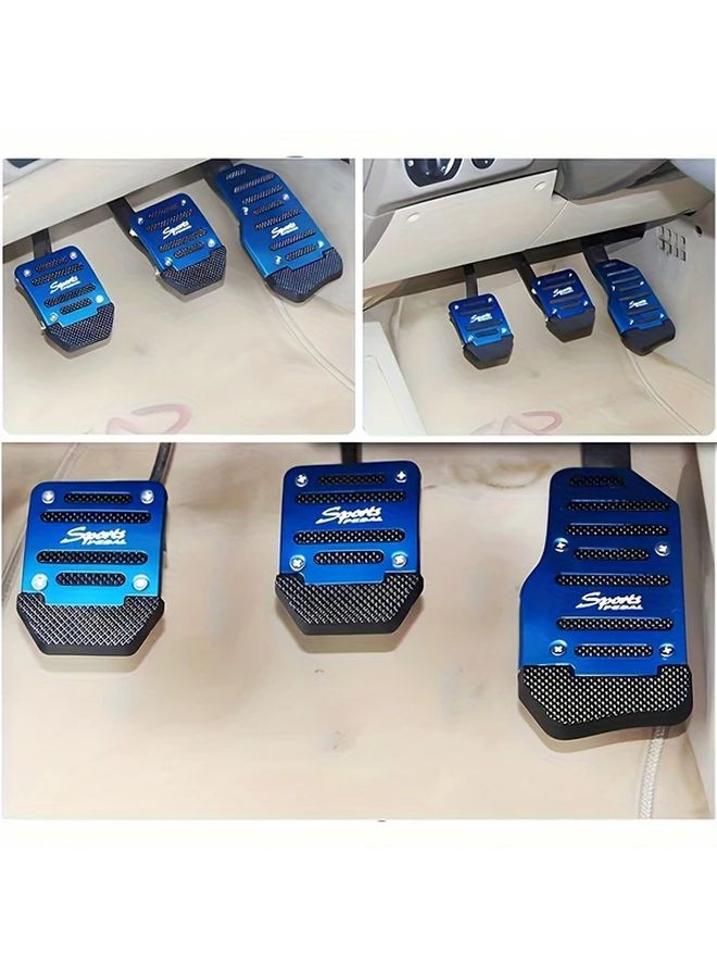 3 قطع أغطية دواسات سيارة رياضية زرقاء غير قابلة للانزلاق، سطح من الألومنيوم وألياف ABS بقوام محكم، مناسبة لمعظم السيارات وسيارات السيدان والسيارات الرياضية متعددة الاستخدامات (SUV)، سهلة التركيب بدون أدوات، تعزز سلامة القيادة، هدية مثالية للحبيب. - Image 2