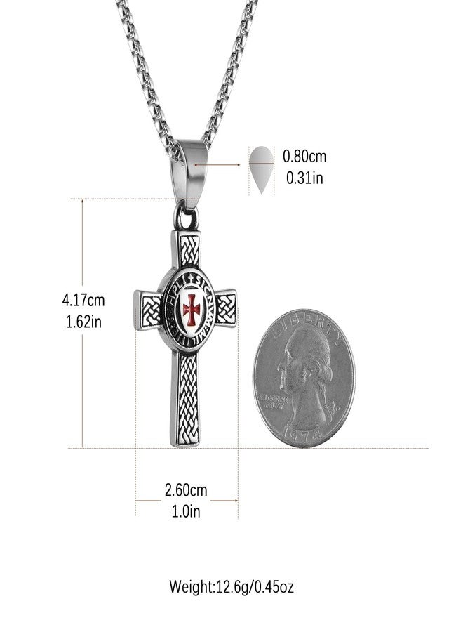 AsAlways Stainless Steel Knights Cross Templar Eternal Celtic Irish Knot Pendant Necklace, 22+2 Inch Chain (Sliver) - Image 2