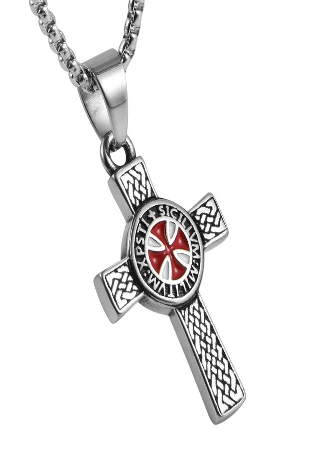 AsAlways Stainless Steel Knights Cross Templar Eternal Celtic Irish Knot Pendant Necklace, 22+2 Inch Chain (Sliver) - Image 3