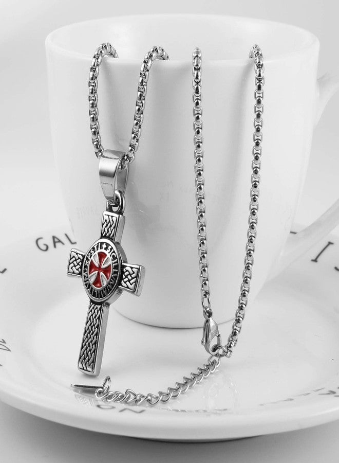 AsAlways Stainless Steel Knights Cross Templar Eternal Celtic Irish Knot Pendant Necklace, 22+2 Inch Chain (Sliver) - Image 5