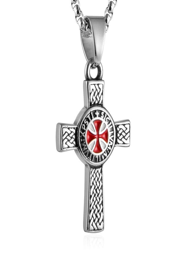 AsAlways Stainless Steel Knights Cross Templar Eternal Celtic Irish Knot Pendant Necklace, 22+2 Inch Chain (Sliver) - Image 1