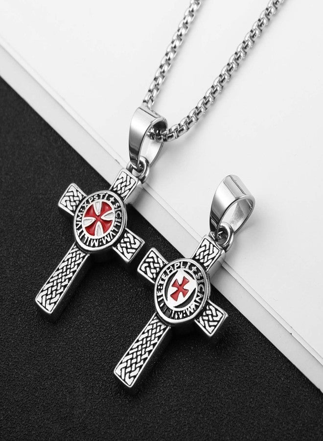AsAlways Stainless Steel Knights Cross Templar Eternal Celtic Irish Knot Pendant Necklace, 22+2 Inch Chain (Sliver) - Image 4