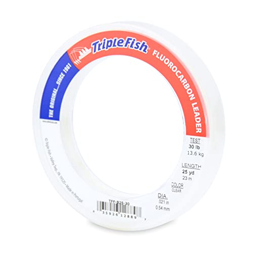 Triple Fish 100% Fluorocarbon Leader, 30 lb / 13.6 kg Test, 0.021 in / 0.54 mm Dia, Clear, 25 yd / 23 m,TFF-B25-30 - Image 1