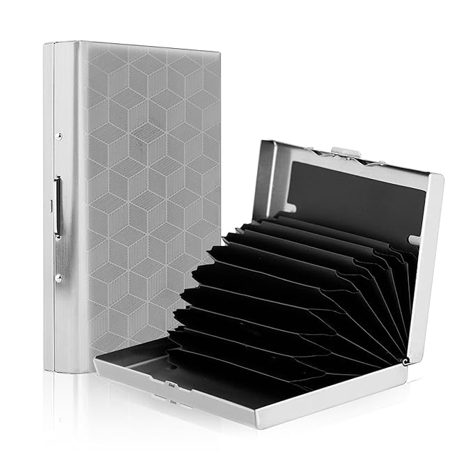Stealodeal 10 Slot RFID Block Pattern Metal Credit Debit Card Holder Case Wallet for Men and Women - Image 1