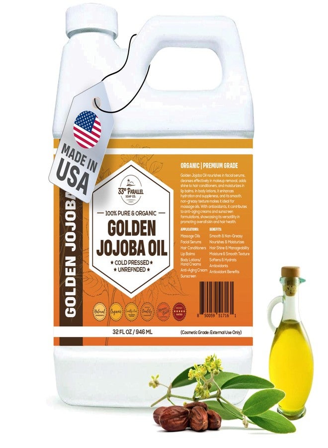 33RD PARALLEL SOAP CO. 33rd PARALLEL | Golden Jojoba Oil (32 oz) Cold Pressed & Unrefined; Non-GMO; 100% Pure & Natural Hexane Free | Moisturizing Oil for Skin, Face, Hair & Nails | 32 FL OZ - Image 1
