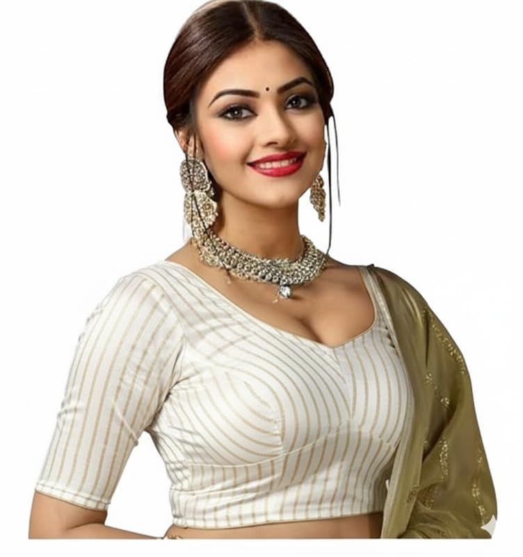 Bhochi Stylish Latest Katori Design Golden Foil Printed Blouse Stretchable Readymade Saree Blouses for Women Trendy Blouse Special for Festival - Image 1