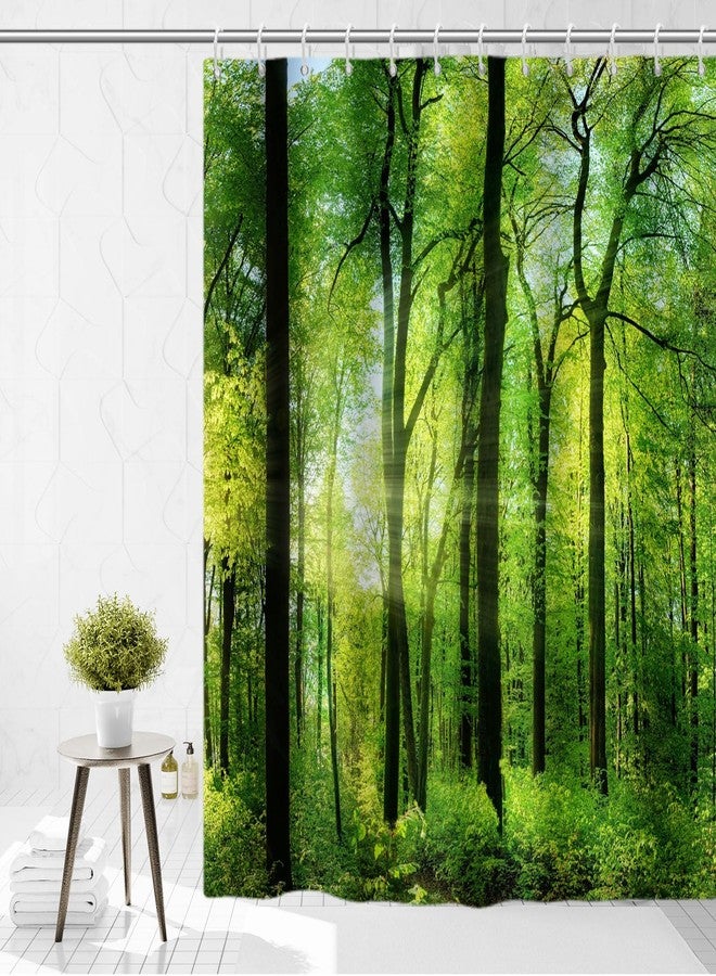 Yeele Nature Landscape Shower Curtain Green Trees Forest Bathroom Curtains Spring Sunrise Jungle Themed Scenery Waterproof Bathtub Decor with Plastic Hooks,72x72in - Image 1