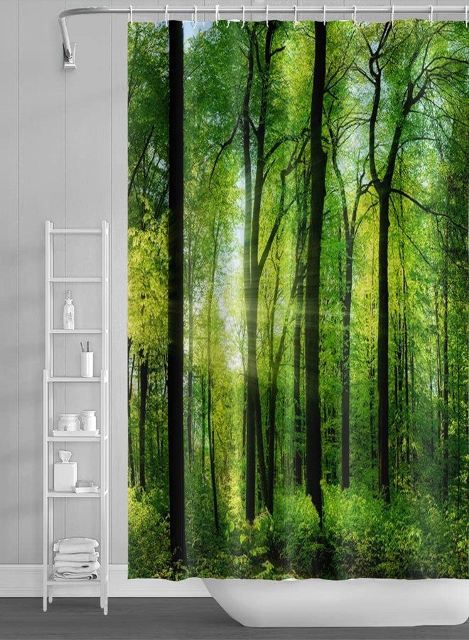 Yeele Nature Landscape Shower Curtain Green Trees Forest Bathroom Curtains Spring Sunrise Jungle Themed Scenery Waterproof Bathtub Decor with Plastic Hooks,72x72in - Image 3