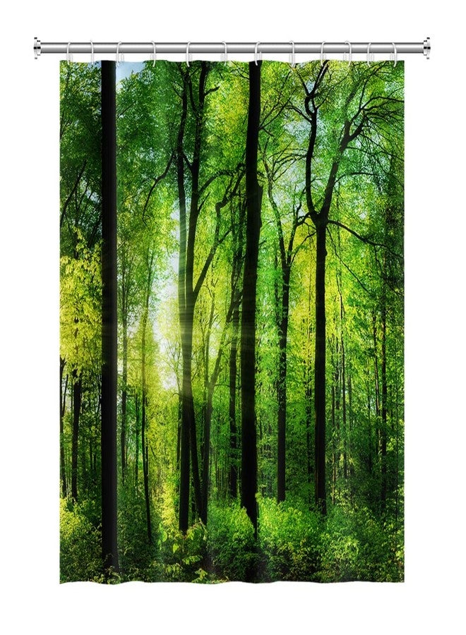 Yeele Nature Landscape Shower Curtain Green Trees Forest Bathroom Curtains Spring Sunrise Jungle Themed Scenery Waterproof Bathtub Decor with Plastic Hooks,72x72in - Image 2